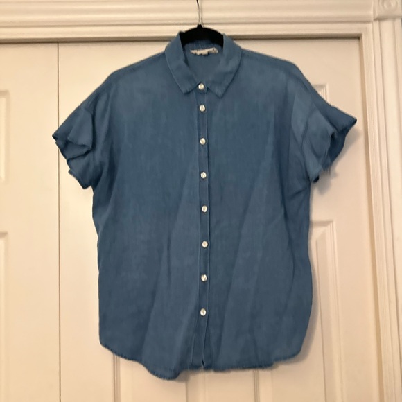 Madewell Central Ruffle-Sleeve Shirt in Indigo - Picture 4 of 7